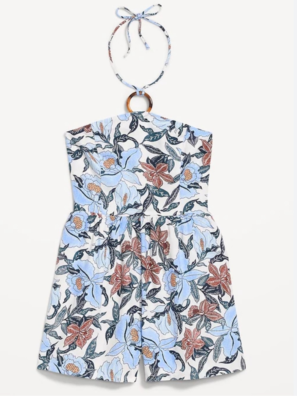 Old Navy Floral Halter Romper - Blue & White with Ring detail